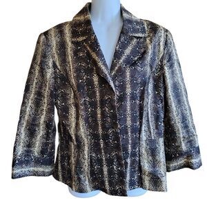 Grace Elements Lined Fitted Blazer Snakeskin Print Sz 12 Jacket Cotton Business